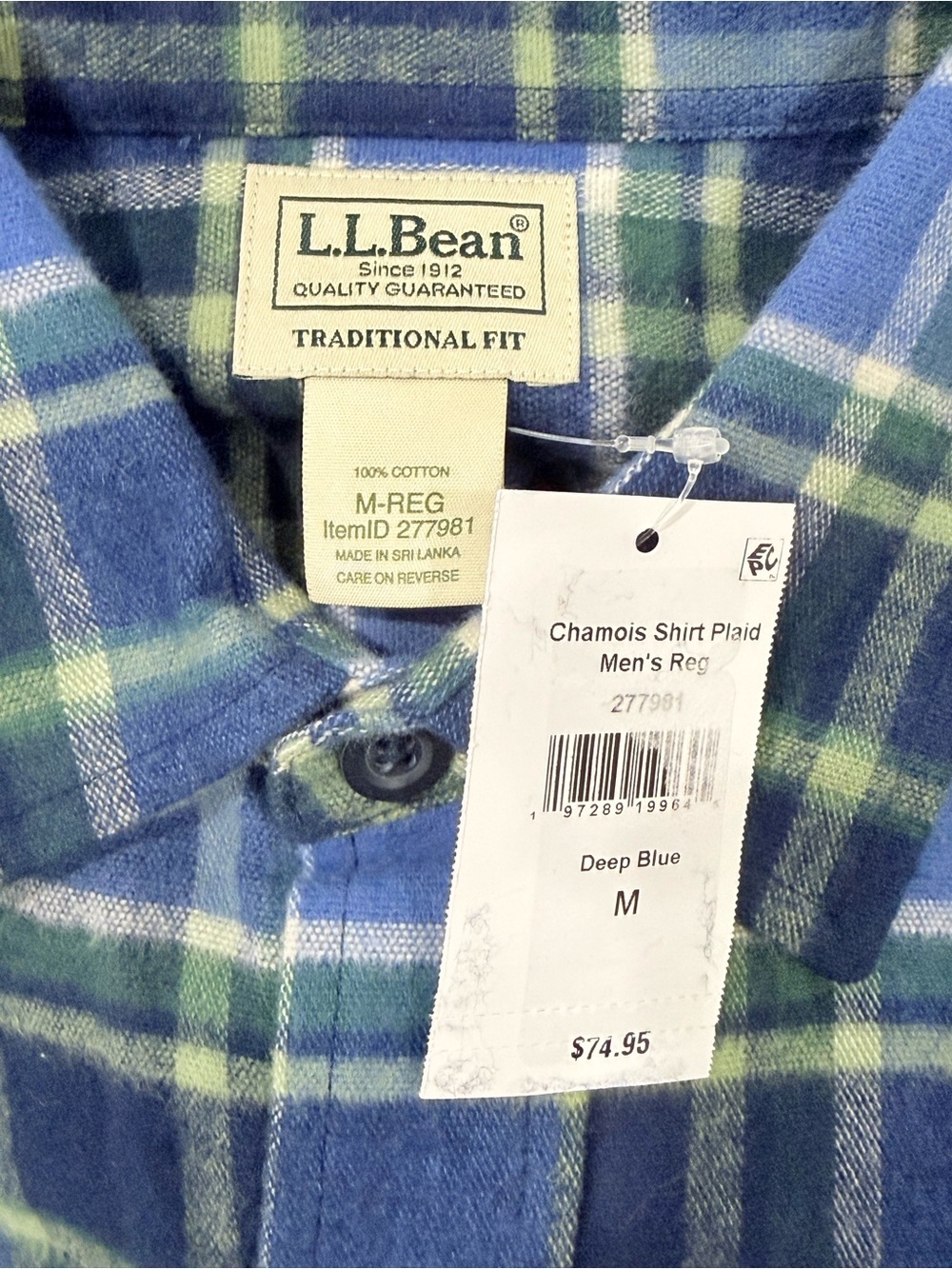 L.L.Bean Flannel Shirt Men's Chamois Traditional Fit Plaid Deep Blue NWT - Picture 12 of 13